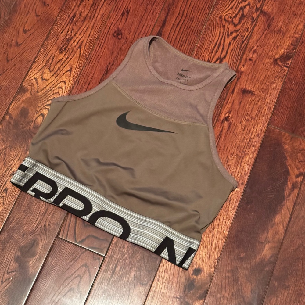 Nike Olive Sports Bra with Black Swoosh